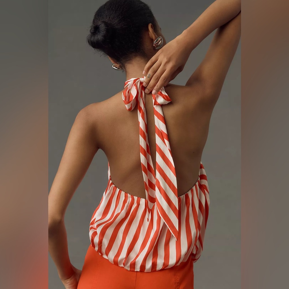 Maeve Red and White Striped Halter Top Size Medium New without tags - Picture 2 of 6